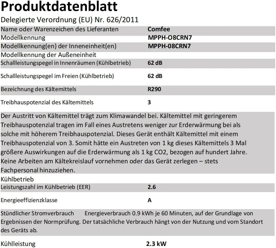 Comfee Mobiles Klimagerät MPPH-09CRN7, 9000 BTU 2,6kW, Kühlen&Ventilieren&Entfeuchten, Raumgröße bis 88m³(33㎡), Mobile Klimaanlage mit Abluftschlauch