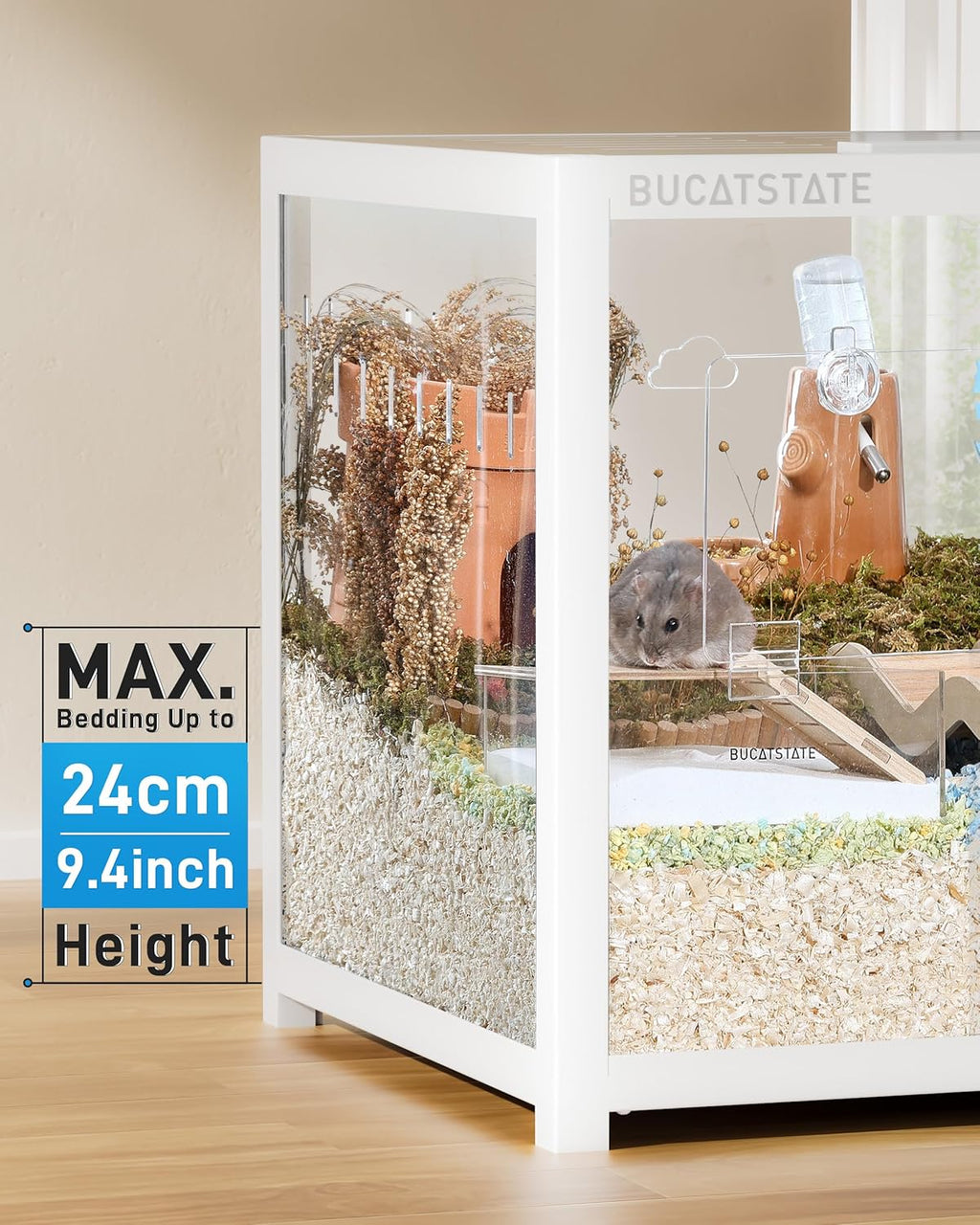 BUCATSTATE Hamsterkäfig 3,0: Metall Rattenkäfig Kleintierkäfig Groß Stapelbar mit Einfacher Montage 120L x 60W x 62H cm für Nager, Mäuse, Zwerghamster (0,72m², Weiß)