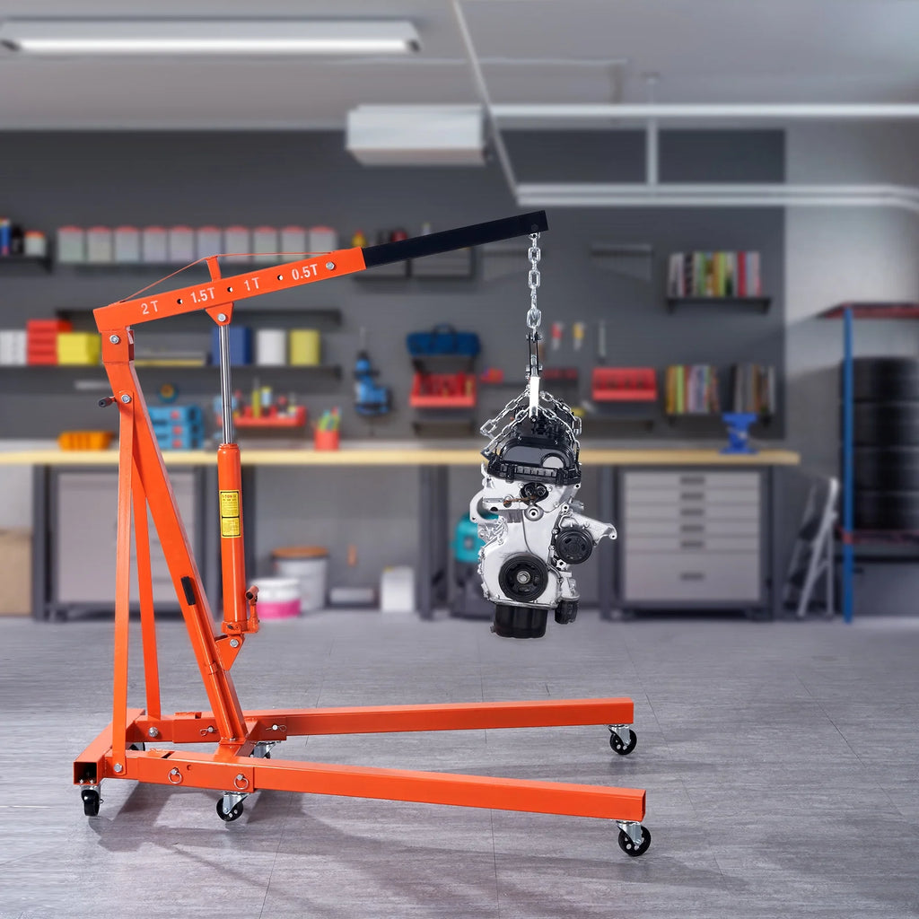 BENTISM 2T Klappbarer Motorkran Motorheber mit Wasserwaage 4400 lbs/2 Tonnen Hochleistungs-Hubsteiger Werkstattkran Alterungsbeständiger Motorkran