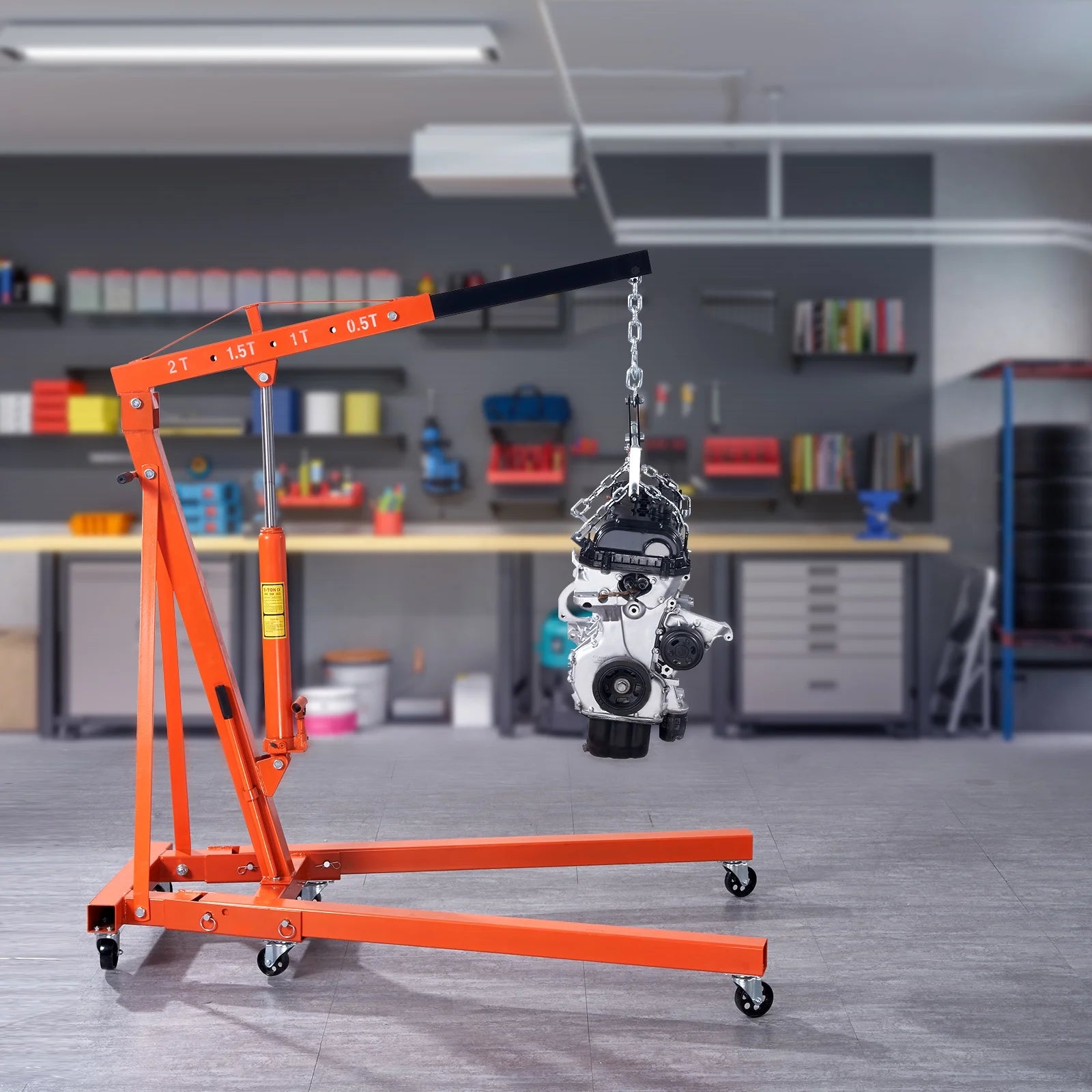 BENTISM 2T Klappbarer Motorkran Motorheber mit Wasserwaage 4400 lbs/2 Tonnen Hochleistungs-Hubsteiger Werkstattkran Alterungsbeständiger Motorkran