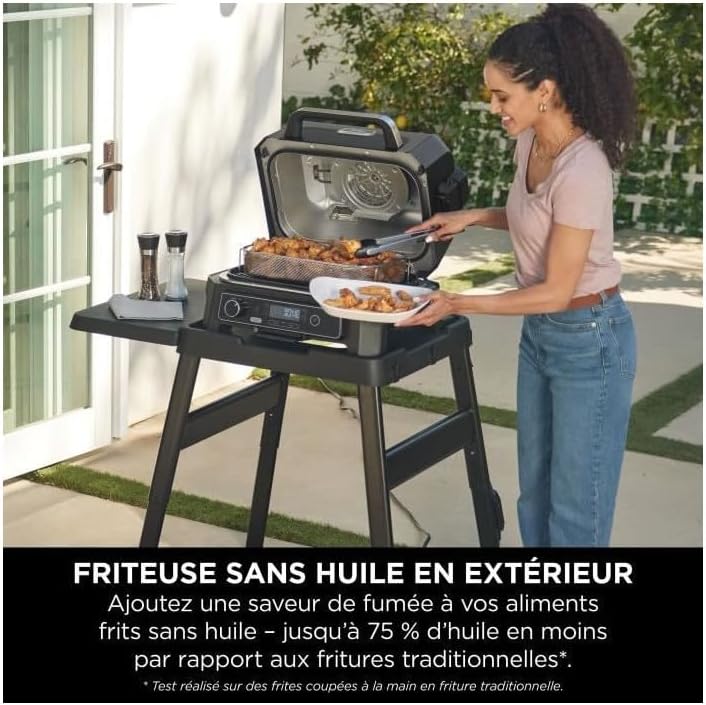 Ninja Woodfire Electric BBQ Grill & Smoker & Air Fryer, 7-in-1 Outdoor BBQ Grill, Air Fry, Smoke, Roast, Bake and more, Weather Resistant, Non-Stick, Portable, Electric, Grey/Black OG701EU