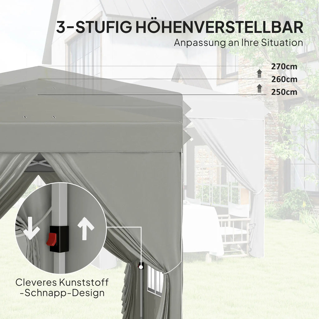 Outsunny Faltpavillon 2,5×2,5 m mit UV-Schutz & Seitenteilen