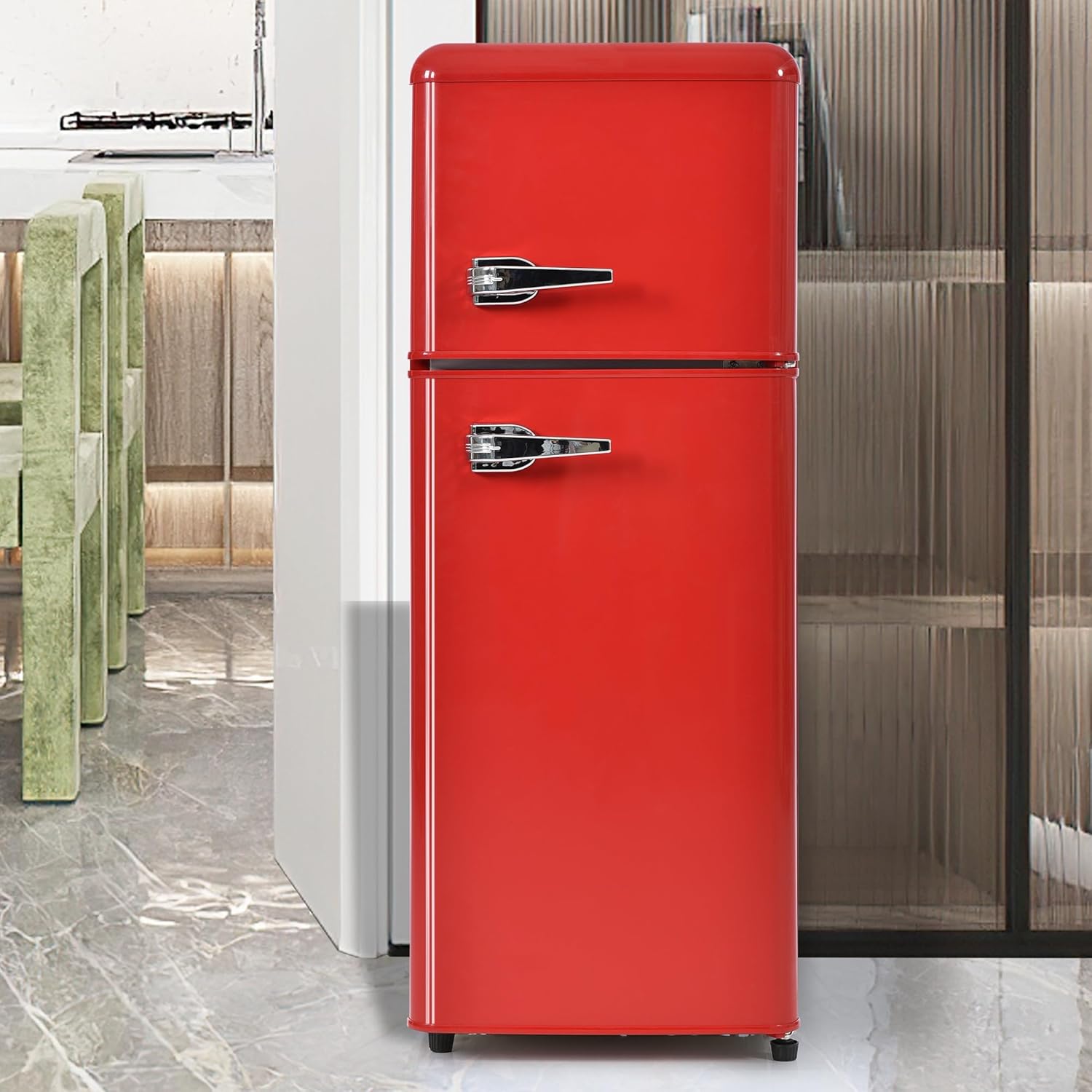 Merax Kühlschrank mit Gefrierfach, Kühl-Gefrierkombination, klein Kühlschrank mit 51L und Gefrierschrank 21L, Leise, LED, Glasablagen, Gemüsefach, Türablagen, für Küche, Wohnzimmer, Büro, Schwarz