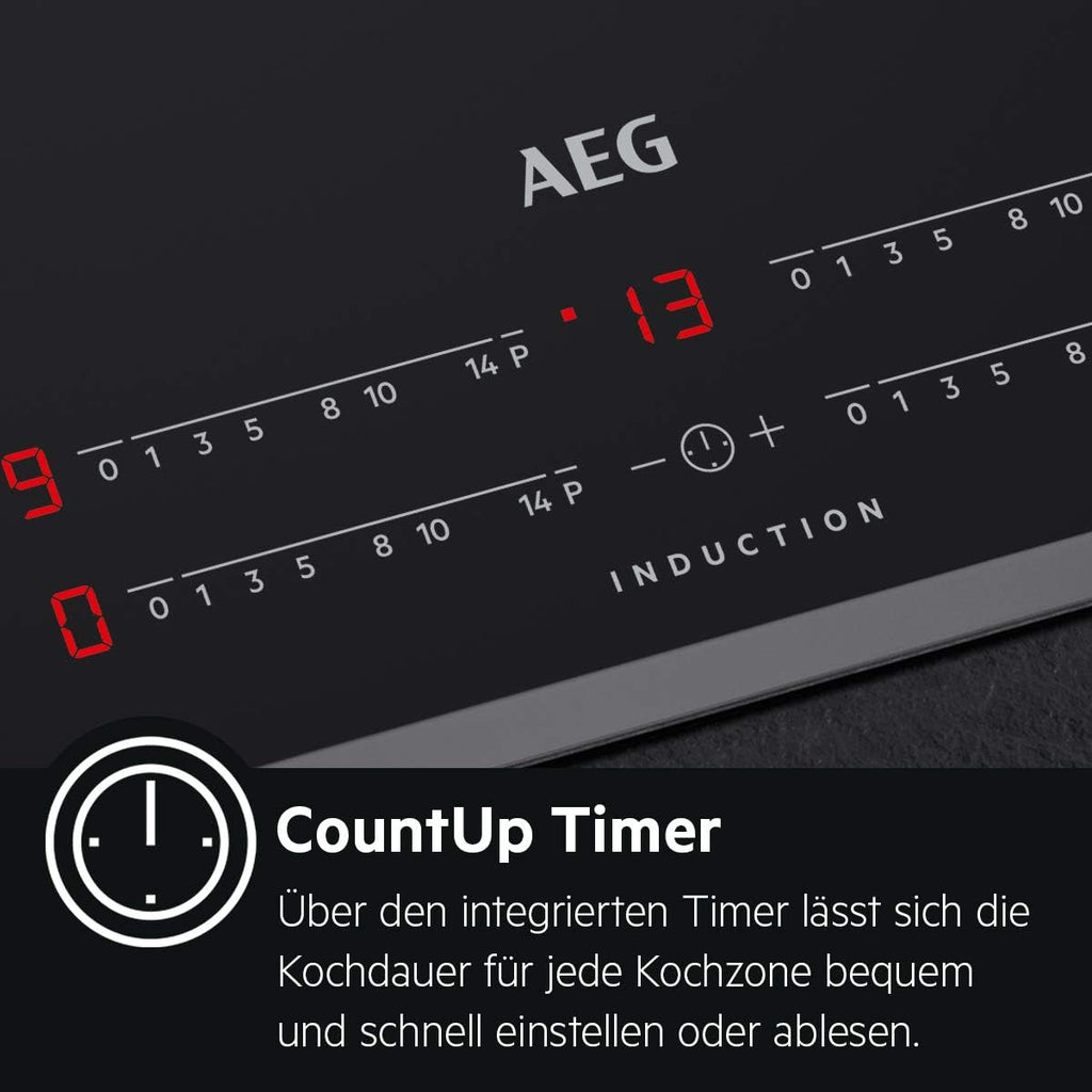 AEG Induktionskochfeld autark 60cm / 4 Zonen mit 2x Power-Funktion für schnelles Kochen / 9 Stufen / Edelstahlrahmen / Timer / Touch-Bedienung / Kindersicherung / Restwärmeanzeige / IKB6430AMB