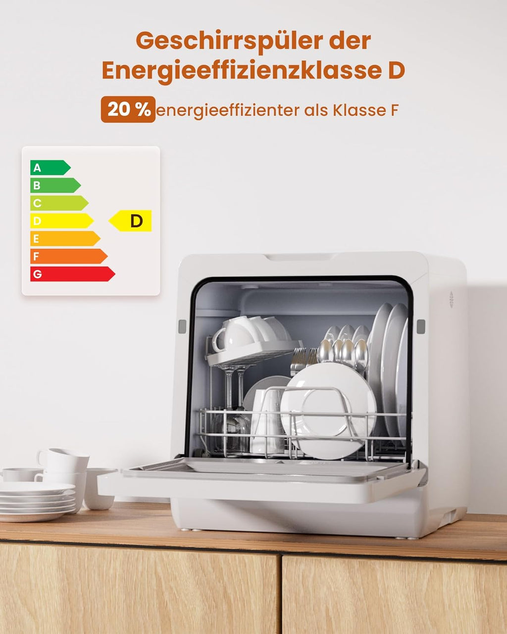 HAVA 2025 NEUE Tischgeschirrspüler mit Wasserenthärter und erhöhter Energieeffizienz, Spülmaschine mit 8 Programmen, Kindersicherung & verzögerter Start, keine Installation erforderlich
