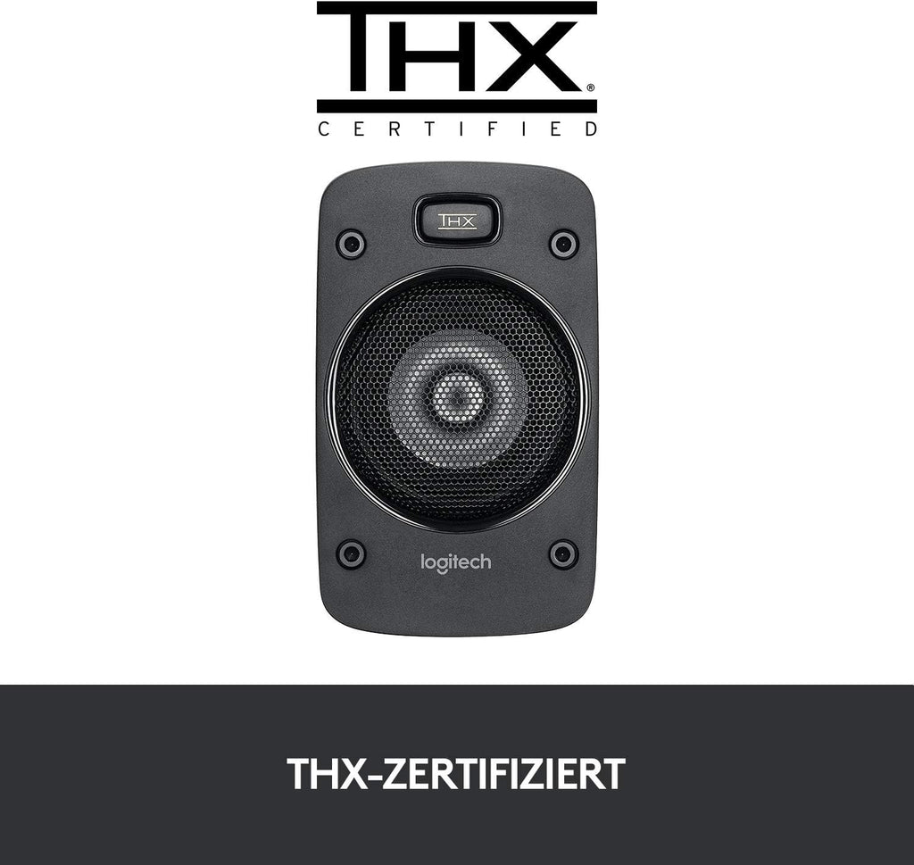 Logitech Z906 5.1 Sound System, Lautsprecher mit 1000 Watt Surround Sound, THX, Mehrere Audio-Eingänge, Fernbedienung, EU Stecker, PC/PS4/Xbox/Stereo-Anlage/TV/Smartphone/Tablet - Schwarz