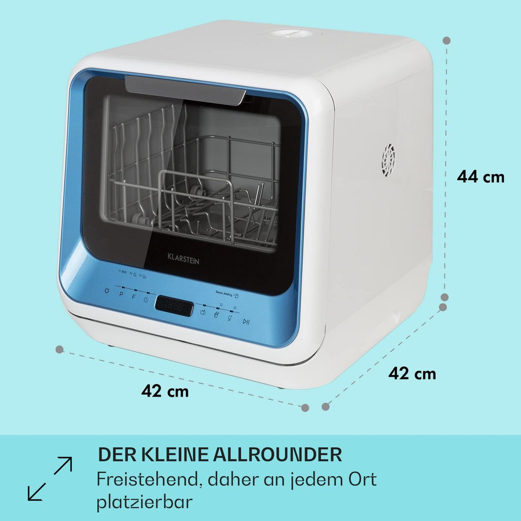 Klarstein  ia Mini Geschirrspüler, Spülmaschine mit Platz für 2 Maßgedecke, 6 Programme, 5 L Wasser benötigt, LED-Display, Touch, Tischgeschirrspüler inkl. Zubehör, schwarz