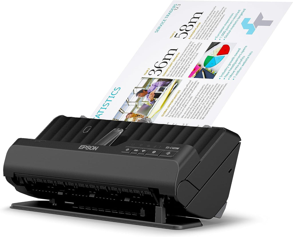 Epson Wi-Fi Scanner ES-C320W, kompakter A4 Business Scanner mit geringem Stromverbrauch, Duplex-Einzugscanner mit vielseitiger Medienverarbeitung, schwarz