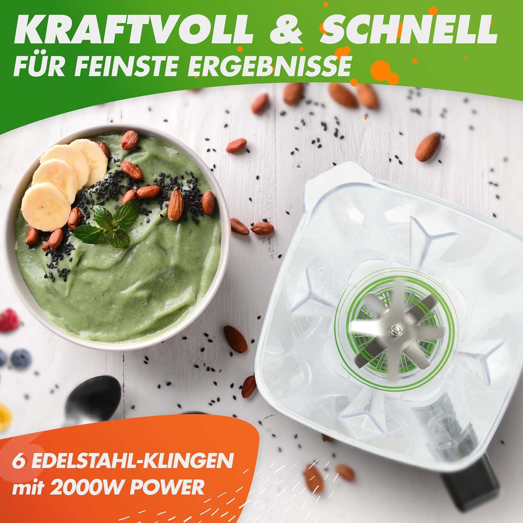 NUTRI-BLENDER MAX+ Hochleistungsmixer 2000W Standmixer Smoothie Hochleistung Smoothie-Maker Profi Mixer Blender - 2L Tritan, BPA-FREI, 9 Stufen, Digital-Timer Inkl. Smoothie Rezeptbuch