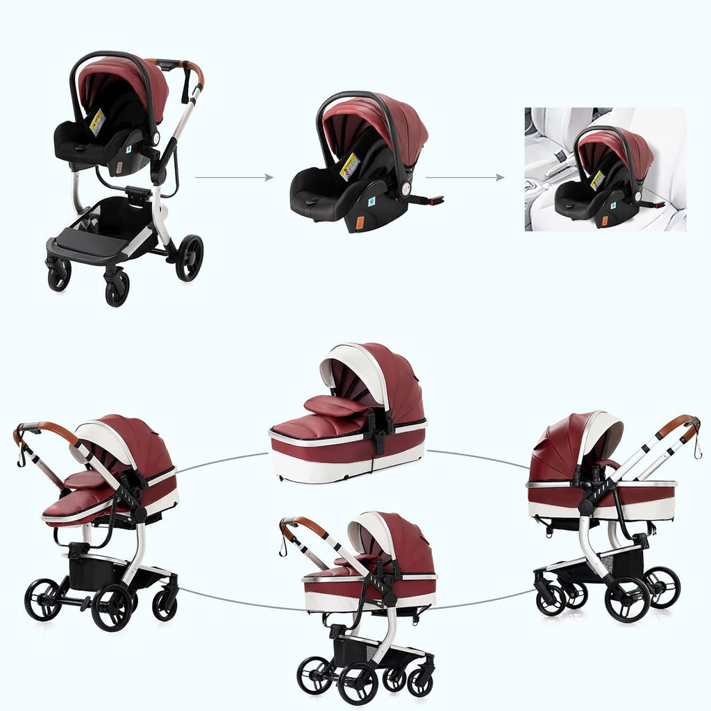 3 in 1 Kombikinderwagen 3 in 1 Reisesysteme Kinderwagen Infant Hochlandschaft Liegender Buggy Kinderwagen Neugeborenen Kinderwagen Faltbarer Standardkinderwagen (906 White)