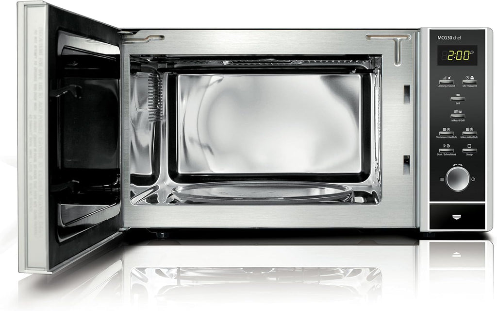 CASO MCG30 Ceramic chef Testsieger Haus & Garten Test, 3in1 Mikrowelle mit Grill + Heißluft 2100W 30L, Borosilikatglasboden, Backofen-Funktion bis 200°C