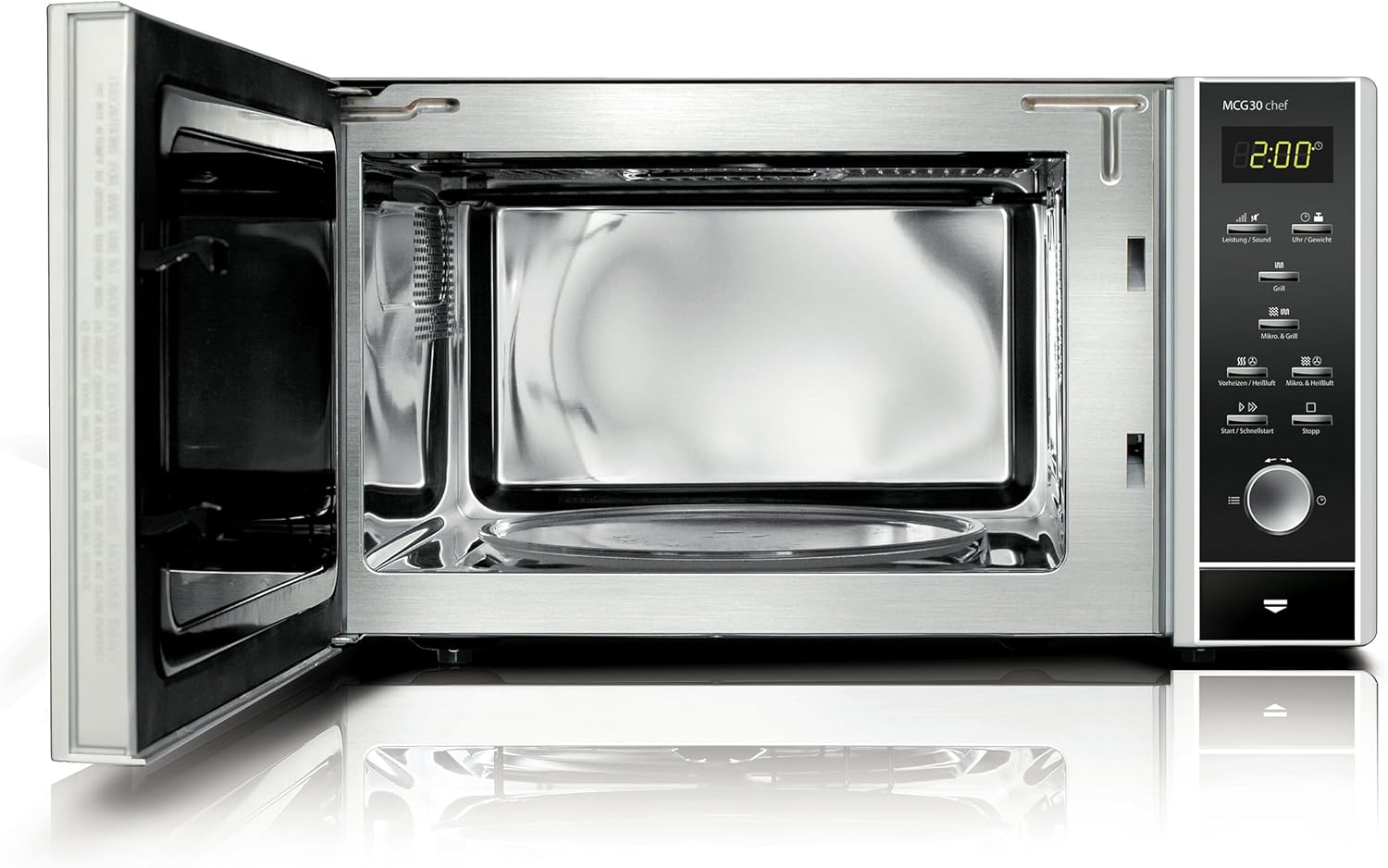 CASO MCG30 Ceramic chef Testsieger Haus & Garten Test, 3in1 Mikrowelle mit Grill + Heißluft 2100W 30L, Borosilikatglasboden, Backofen-Funktion bis 200°C