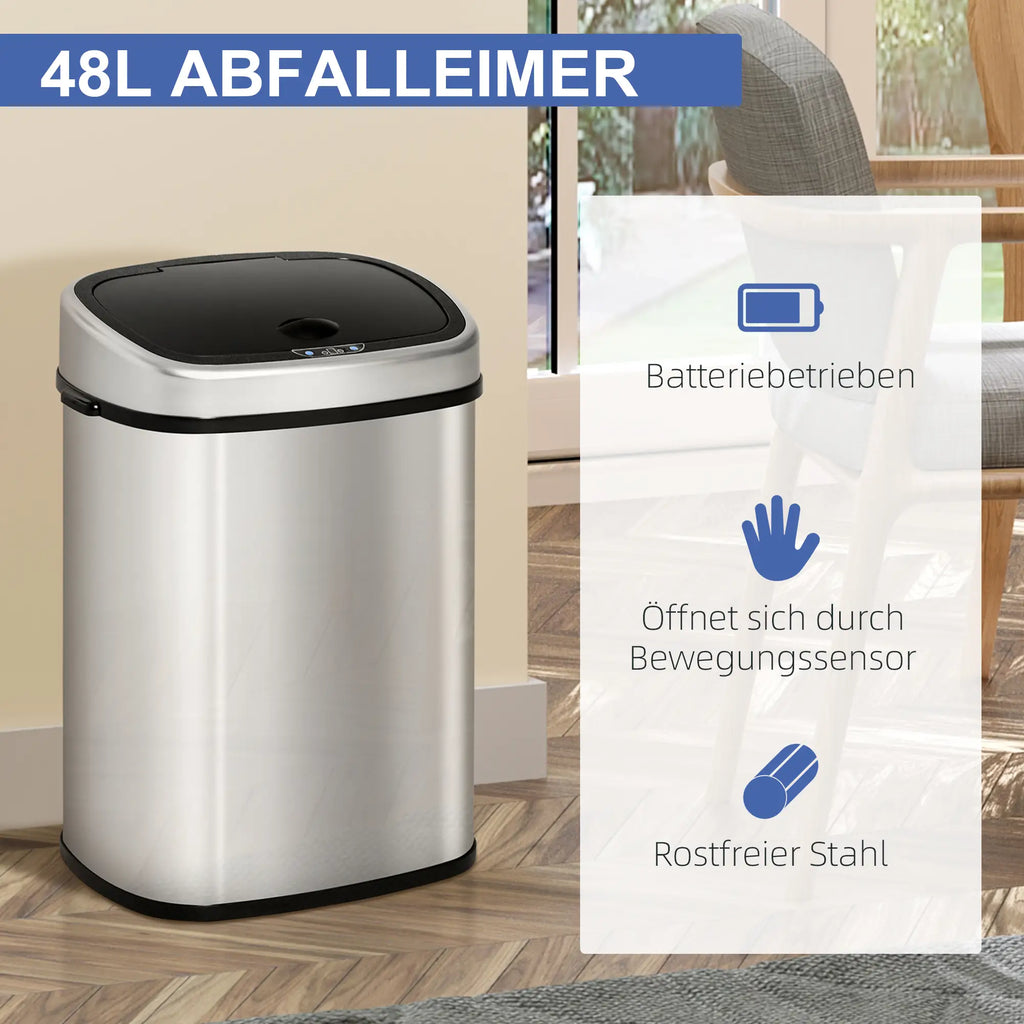 HOMCOM Automatik Mülleimer mit Sensor hygienisch Edelstahl