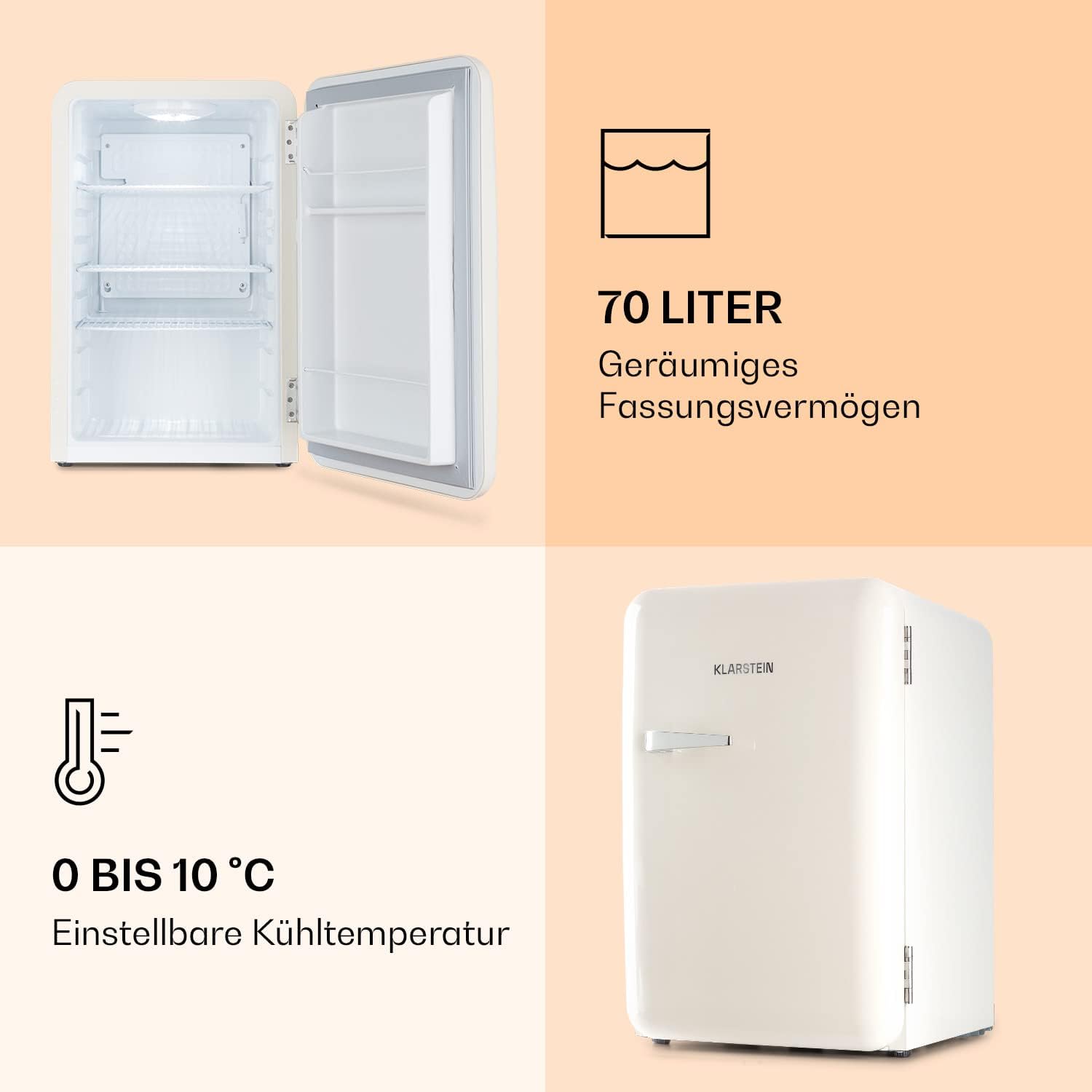 Klarstein Audrey Mini - kleiner Kühlschrank, kompakte Mini-Bar, freistehend, Kompressionskühlung, Fassungsvermögen, Kühlung: 0-10 °C, Mini-Kühlschrank mit 70 Liter Fassungsvermögen, rot