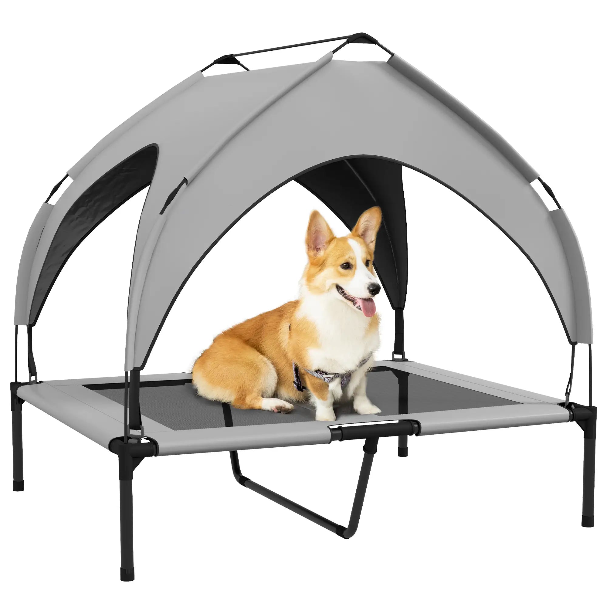 PawHut Erhöhtes Hundebett Outdoor mit Dach – Hellgrau, atmungsaktiv