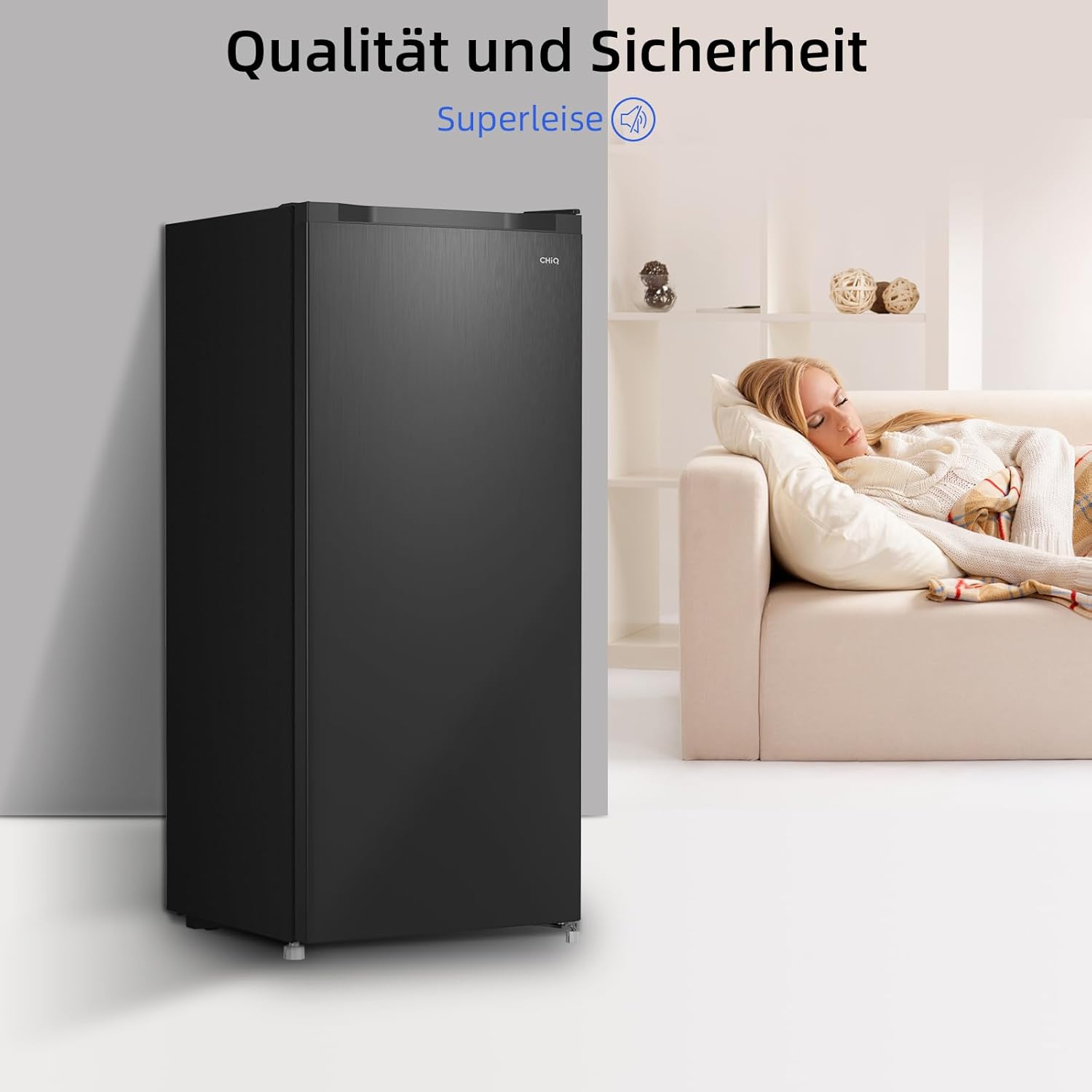CHiQ FSD166NE4E Gefrierschrank 166 L, No Frost Technologie, Wechselbarer Türanschlag, Schwarzer Edelstahl, 144cm Höhe