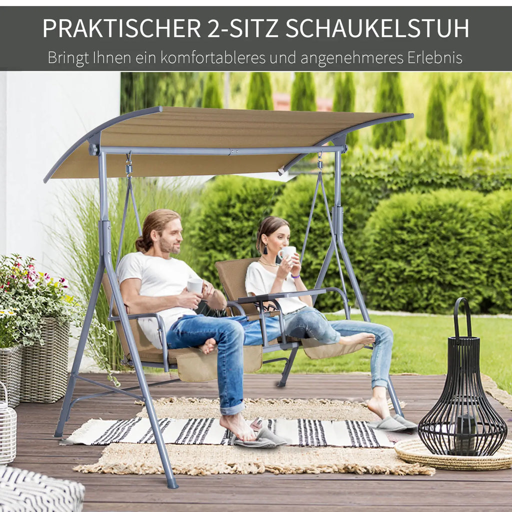 Outsunny Hollywoodschaukel 2-Sitzer mit Sonnendach Becherhalter