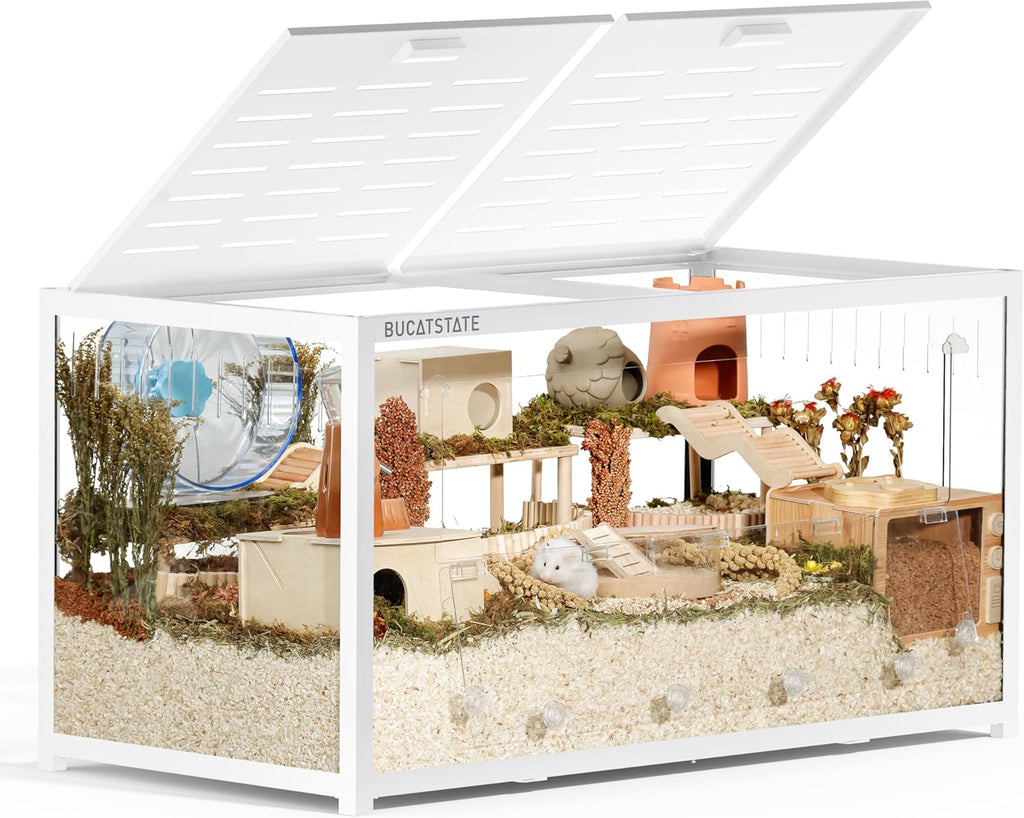 BUCATSTATE Hamsterkäfig 3,0: Metall Rattenkäfig Kleintierkäfig Groß Stapelbar mit Einfacher Montage 120L x 60W x 62H cm für Nager, Mäuse, Zwerghamster (0,72m², Weiß)