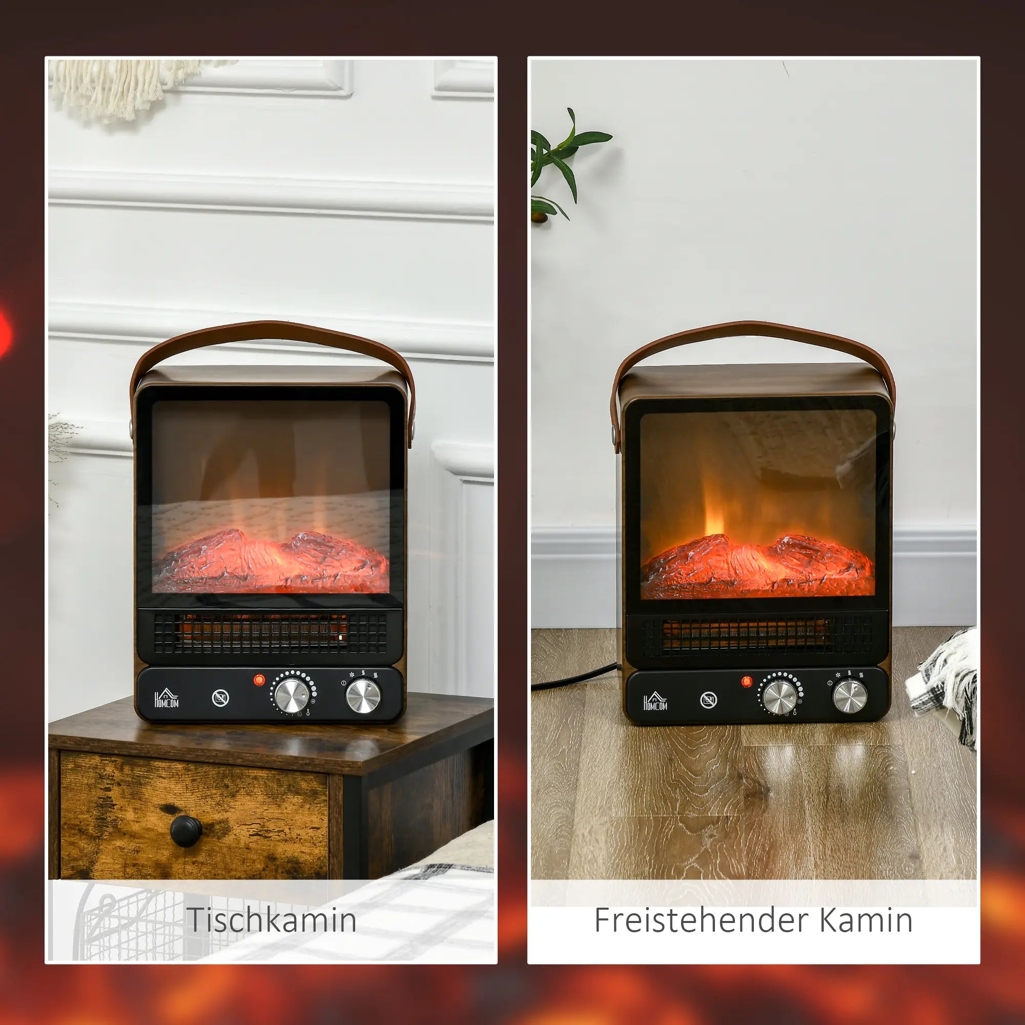 HOMCOM Elektrokamin realistische LED-Flammen Temperaturkontrolle
