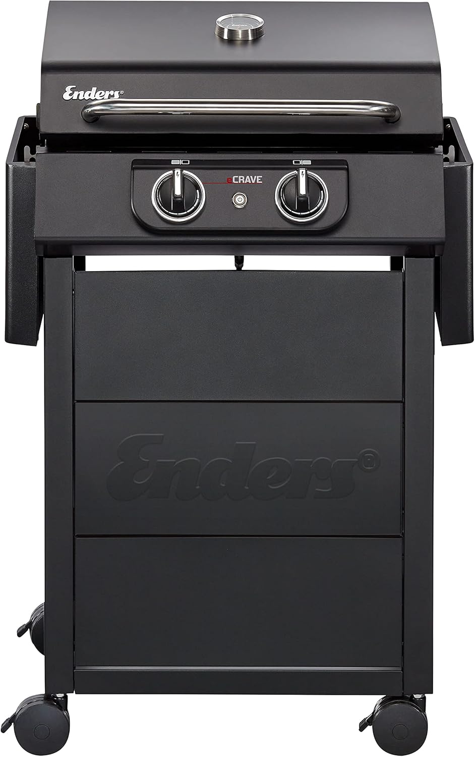 Enders Elektrogrill eCRAVE 2, mit Gussrost, Grillwagen mit viel Stauraum, SIMPLE CLEAN™ Reinigungssystem, 2 leistungsstarke Heizelemente, formstabile Garhaube mit integriertem Thermometer #97116