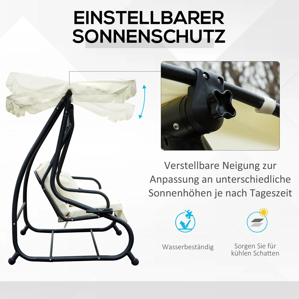 Outsunny Hollywoodschaukel 3-Sitzer Bettfunktion UV-Schutz Cremeweiß
