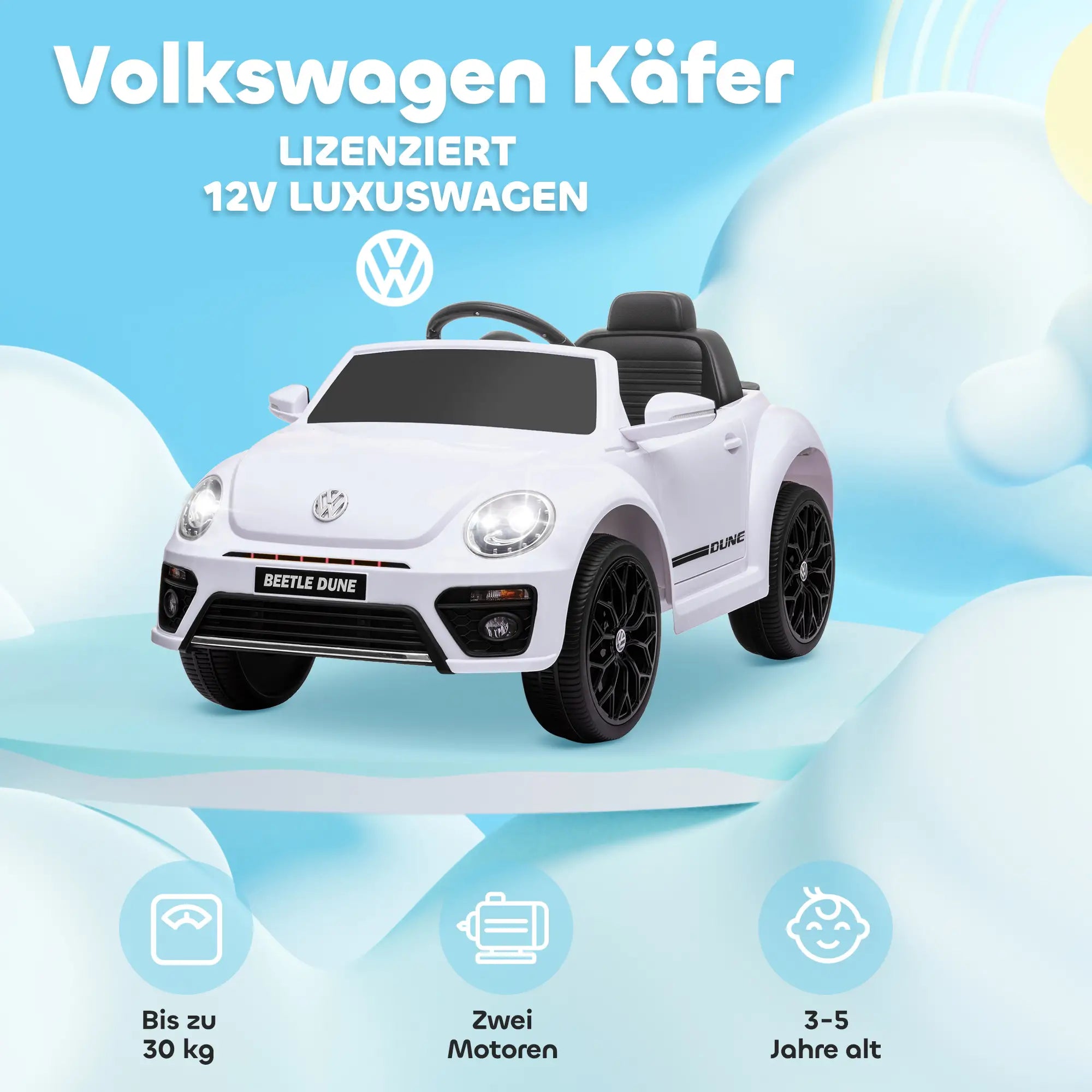 AIYAPLAY Kinder Elektroauto 12V mit Fernbedienung Weiß
