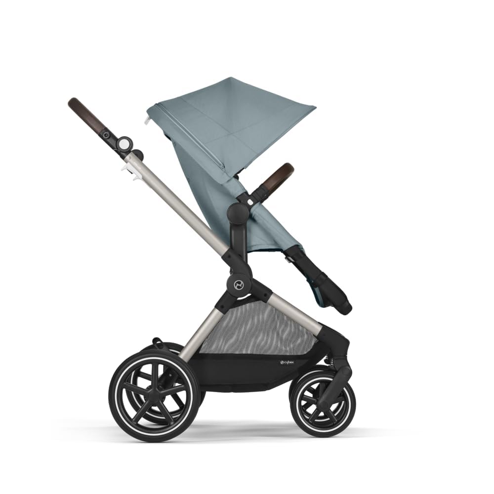 CYBEX Gold Kinderwagen EOS Lux 2-in-1 mit Babyschale Aton B2 i-Size und Babyschalen-Adapter, Reisesystem, Ab Geburt bis 22 kg (ca. 4 Jahre), Moon Black (Schwarz)