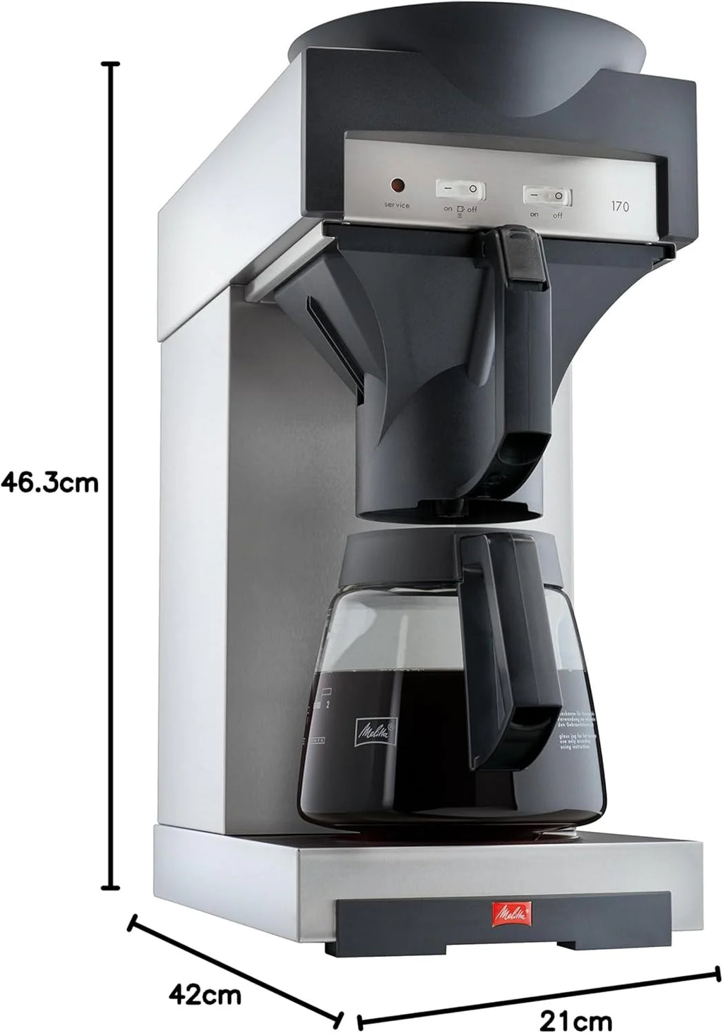 Melitta 20348 Filterkaffeemaschine mit Glaskanne, 1,8 l, Warmhalteplatte, 17M, Edelstahl/Schwarz ,