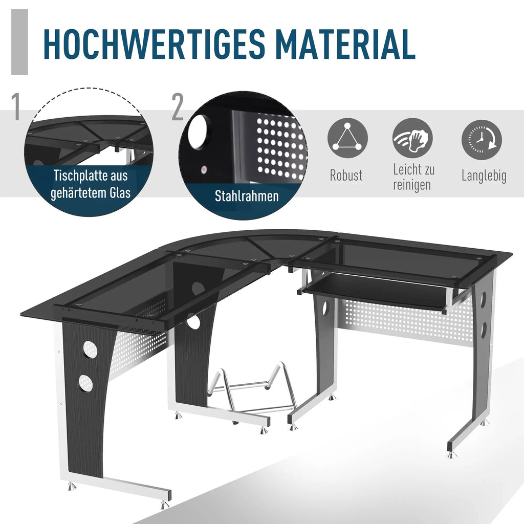 HOMCOM Eckschreibtisch L-Form mit Tastaturablage & PC-Tower-Halterung