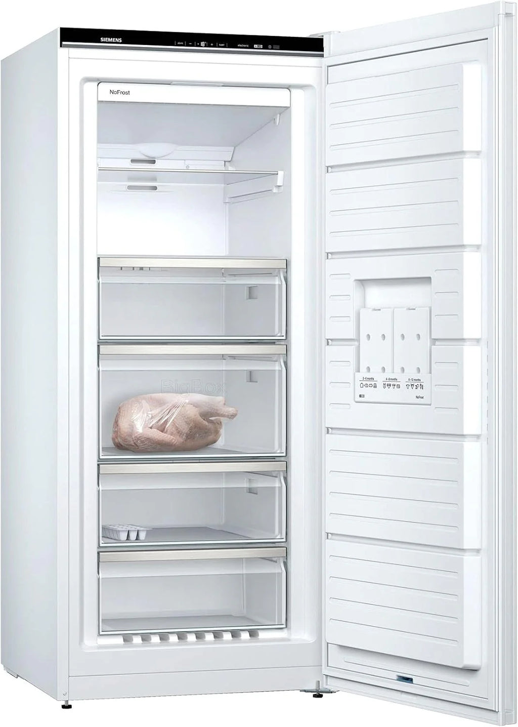 Siemens GS54NAWCV iQ500 Gefrierschrank, 176 x 70 cm, 327 L, noFrost nie wieder abtauen, bigBox Platz für großes Gefriergut, varioZone flexible Glas-und Schubladen, Weiß