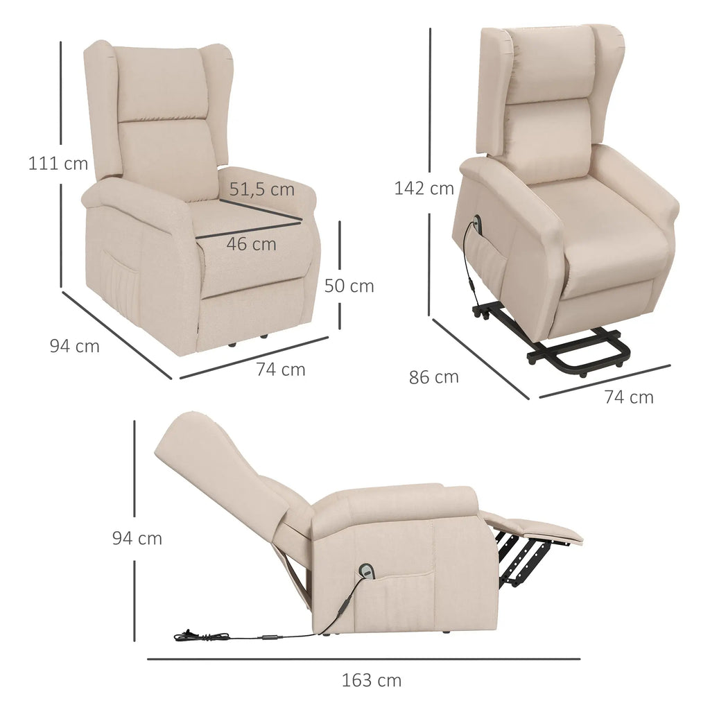 HOMCOM Aufstehsessel elektrisch Relaxsessel frei verstellbar cremeweiß