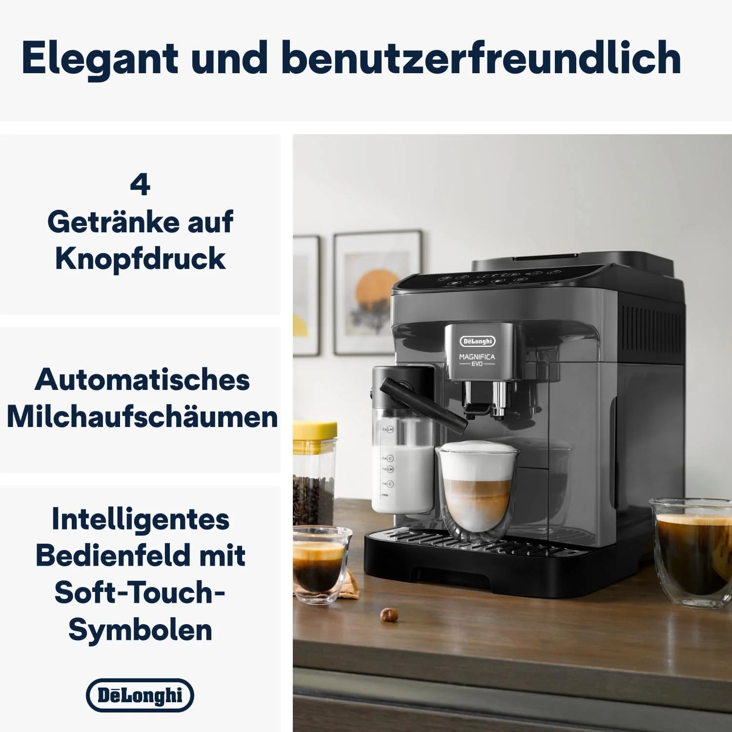 De'Longhi Magnifica Evo Next ECAM312.80.TB, Kaffeevollautomat mit 13 Getränken (Cappuccino, Espresso, Latte Macchiato), 2,4'' TFT Farbdisplay, LatteCrema Milchsystem, 2-Tassen-Funktion, Titan