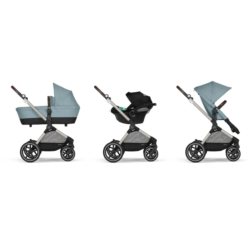 CYBEX Gold Kinderwagen EOS Lux 2-in-1 mit Babyschale Aton B2 i-Size und Babyschalen-Adapter, Reisesystem, Ab Geburt bis 22 kg (ca. 4 Jahre), Moon Black (Schwarz)