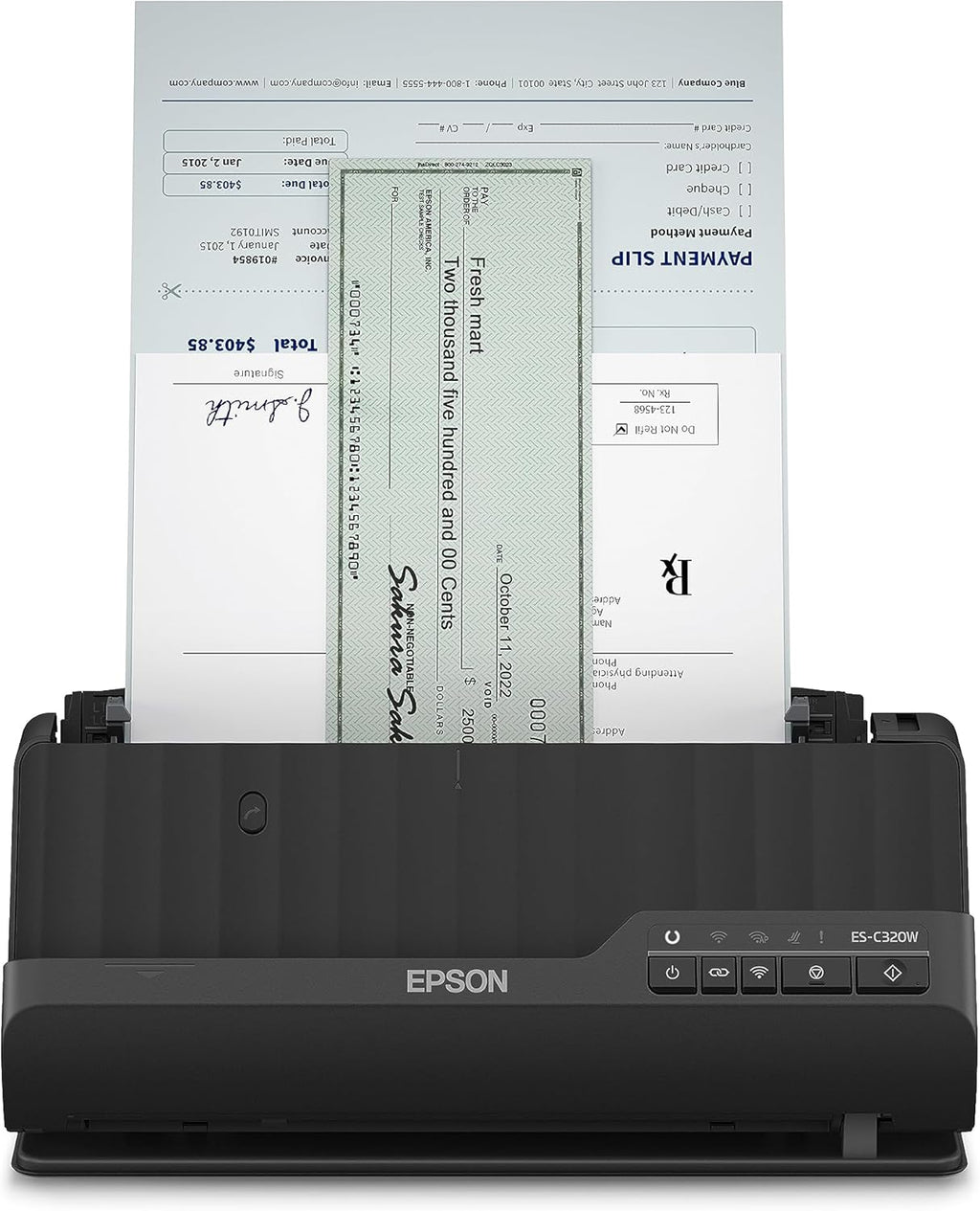 Epson Wi-Fi Scanner ES-C320W, kompakter A4 Business Scanner mit geringem Stromverbrauch, Duplex-Einzugscanner mit vielseitiger Medienverarbeitung, schwarz