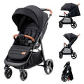 Kinderkraft GRANDE PLUS Kinderkraft buggy von Geburt bis 22 kg, Zusammenklappen mit einer Hand, Liegeposition, großes Verdeck mit Fenster, alle 4 Räder gedämpft, geräumige Sitz, Grau