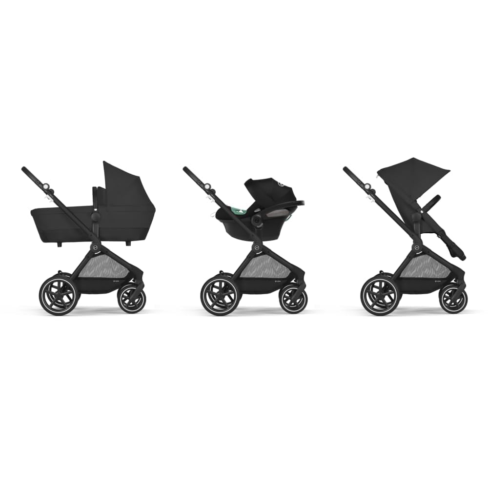 CYBEX Gold Kinderwagen EOS Lux 2-in-1 mit Babyschale Aton B2 i-Size und Babyschalen-Adapter, Reisesystem, Ab Geburt bis 22 kg (ca. 4 Jahre), Moon Black (Schwarz)