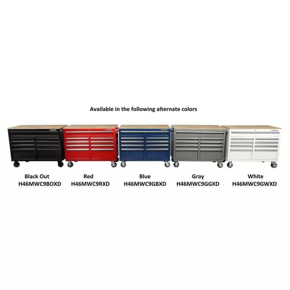 46 Zoll B x 24 Zoll T, tiefer Werkzeugkasten mit 9 Schubladen, glänzend schwarz, mobile Werkbank