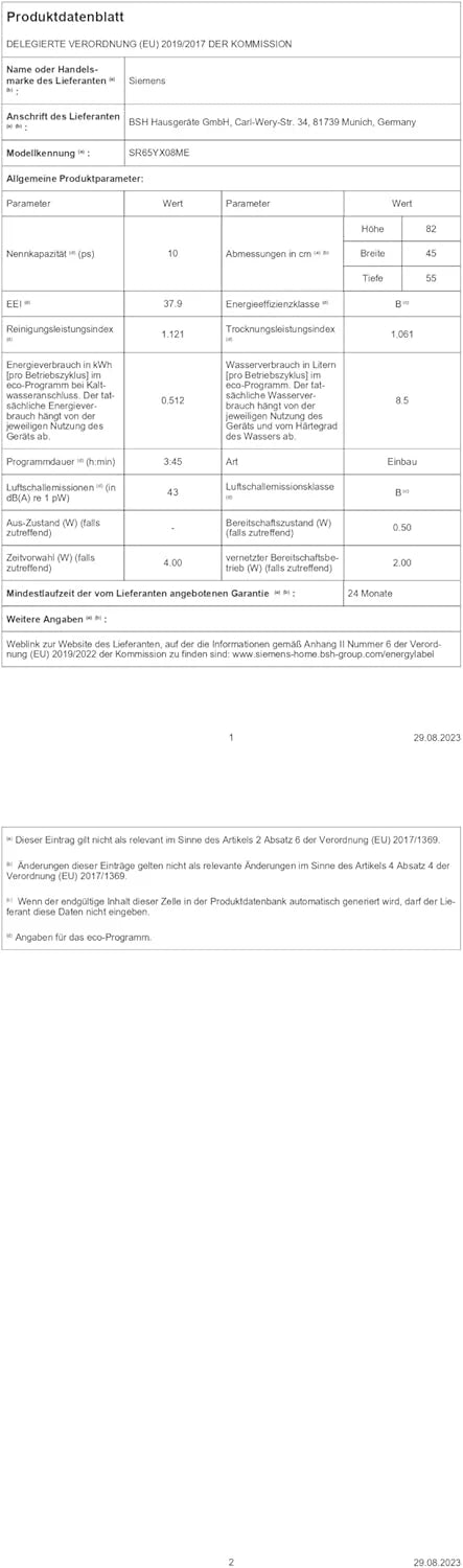 Siemens SR65YX08ME, iQ500 Smarter Geschirrspüler Vollintegriert, 45 cm breit, Besteckschublade, Zeolith, extra leise, aquaStop, automatische Türöffnung nach Programmende, varioSpeed, Innenbeleuchtung