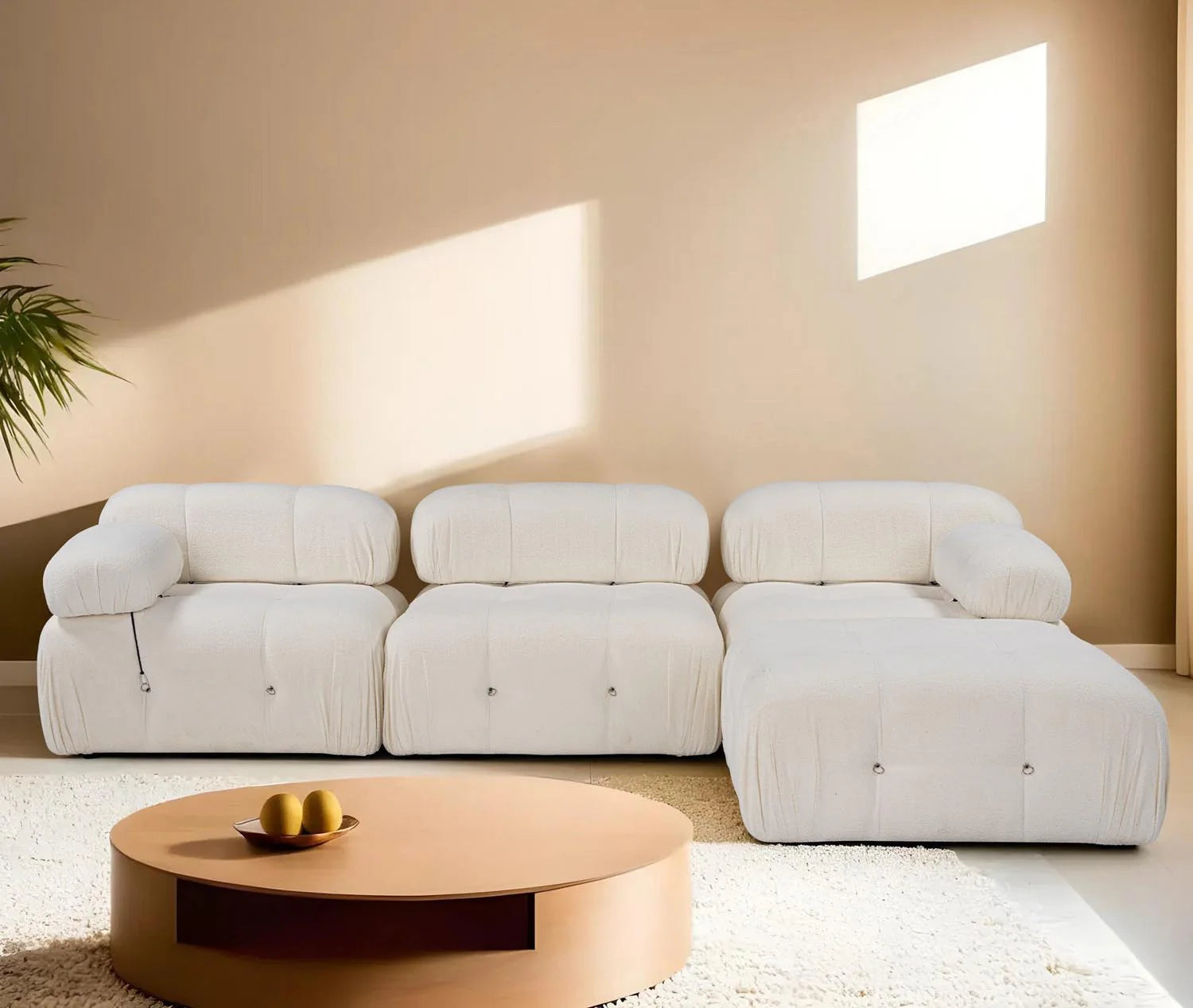 Bubble Beige L1 Ecksofa - Weiss