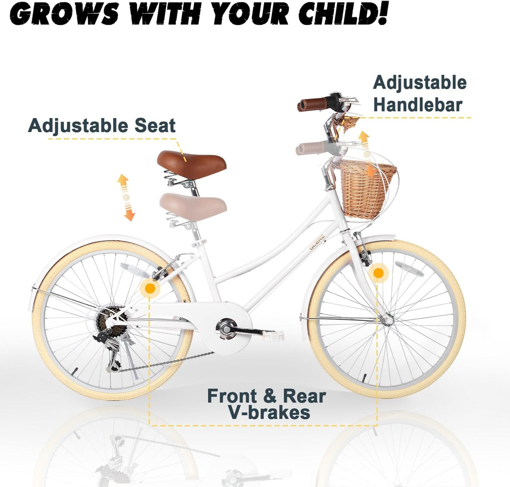 Glerc Missy 20 24 26 Zoll Mädchen City 6-Gang Hybrid Cruiser Fahrrad mit Weidenkorb für Jugend über 6-Jahre alt, mehrere Farben