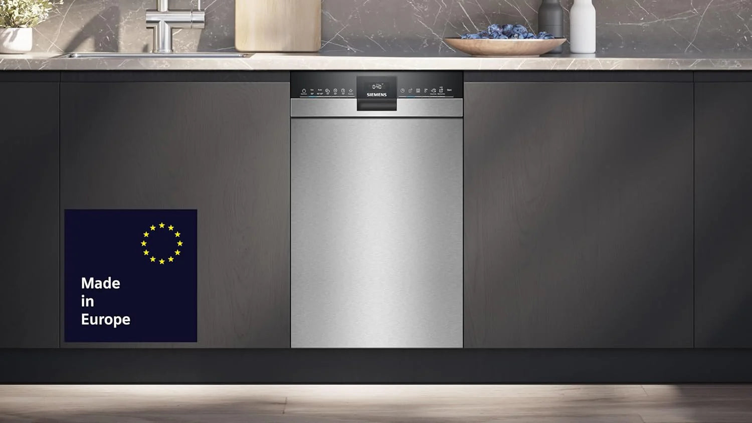Siemens SR65YX08ME, iQ500 Smarter Geschirrspüler Vollintegriert, 45 cm breit, Besteckschublade, Zeolith, extra leise, aquaStop, automatische Türöffnung nach Programmende, varioSpeed, Innenbeleuchtung