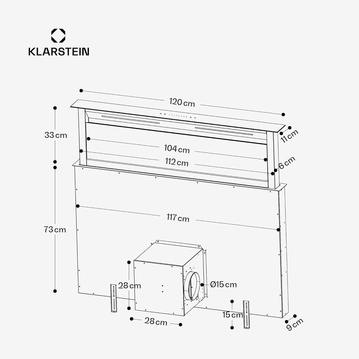 Klarstein Downdraft-Dunstabzugshaube, Versenkbare Abzugshaube, Leise Dunstabzugshauben mit Filter, Dunstabzugshaube 60cm, Umluft/Abluft Dunsthaube mit 10 Stufen, Dunstabzug 576 m³/h Luftstrom