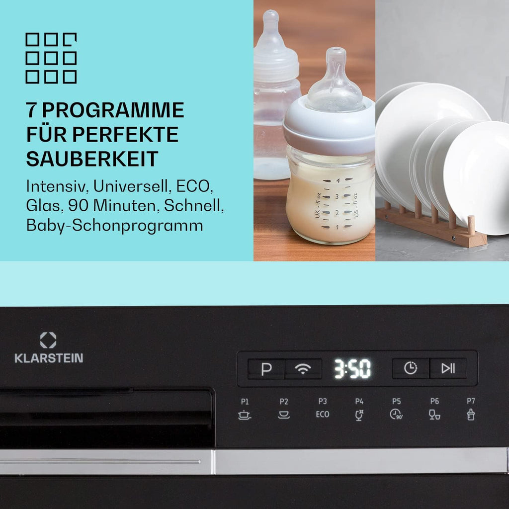 Klarstein ia 8 - Spülmaschine, Geschirrspüler, Freistehend, Teilintegriert, F, 55 cm breit, 8 Maßgedecke, 6 Programme, Aquastop, silber