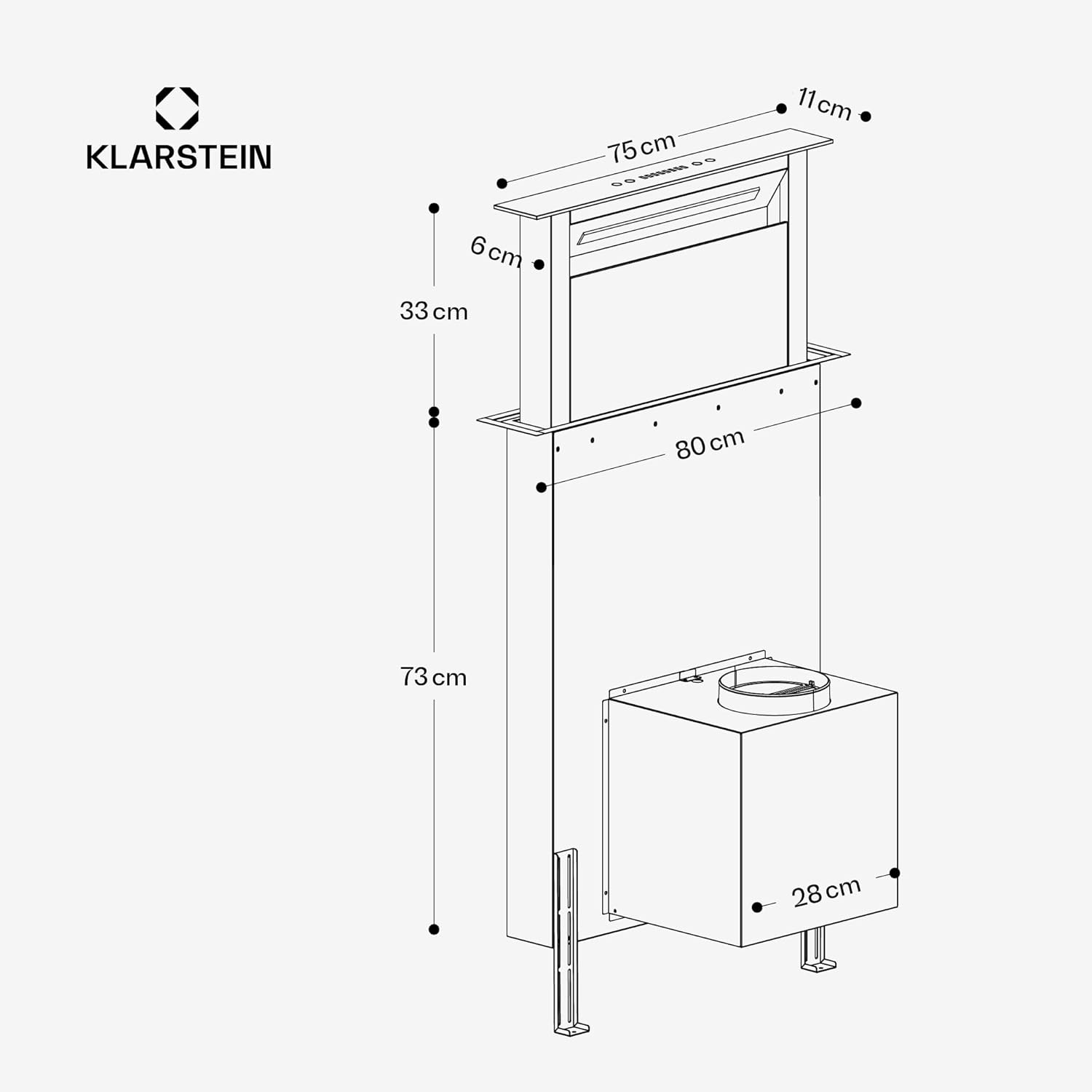 Klarstein Downdraft-Dunstabzugshaube, Versenkbare Abzugshaube, Leise Dunstabzugshauben mit Filter, Dunstabzugshaube 60cm, Umluft/Abluft Dunsthaube mit 10 Stufen, Dunstabzug 576 m³/h Luftstrom