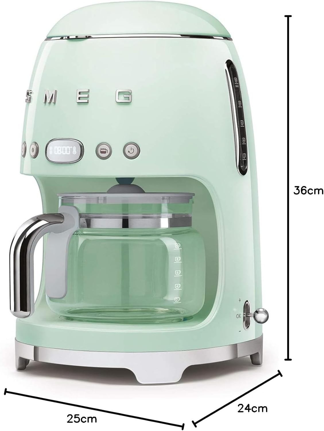 Smeg, DCF02BLMEU, Filter-Kaffeemaschine, Aroma und Autostart-Funktion, Glaskaraffe bis 12 Tassen, 2 Intensitätsniveaus, Warmhaltefunktion, 1050W, Mattschwarz