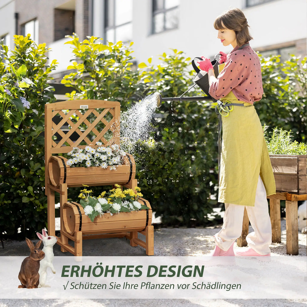 Outsunny Hochbeet Pflanztreppe rustikales Fass-Design mit Rankgitter Massivholz