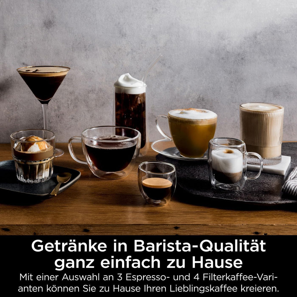 Ninja Luxe Essential 2-in-1-Kaffeemaschine mit Mahlwerk und Aufschäumer für Latte, Cappuccino & Espresso, einfache Handhabung, 2 Voreinstellungen zum Aufschäumen, Silber, ES501EU