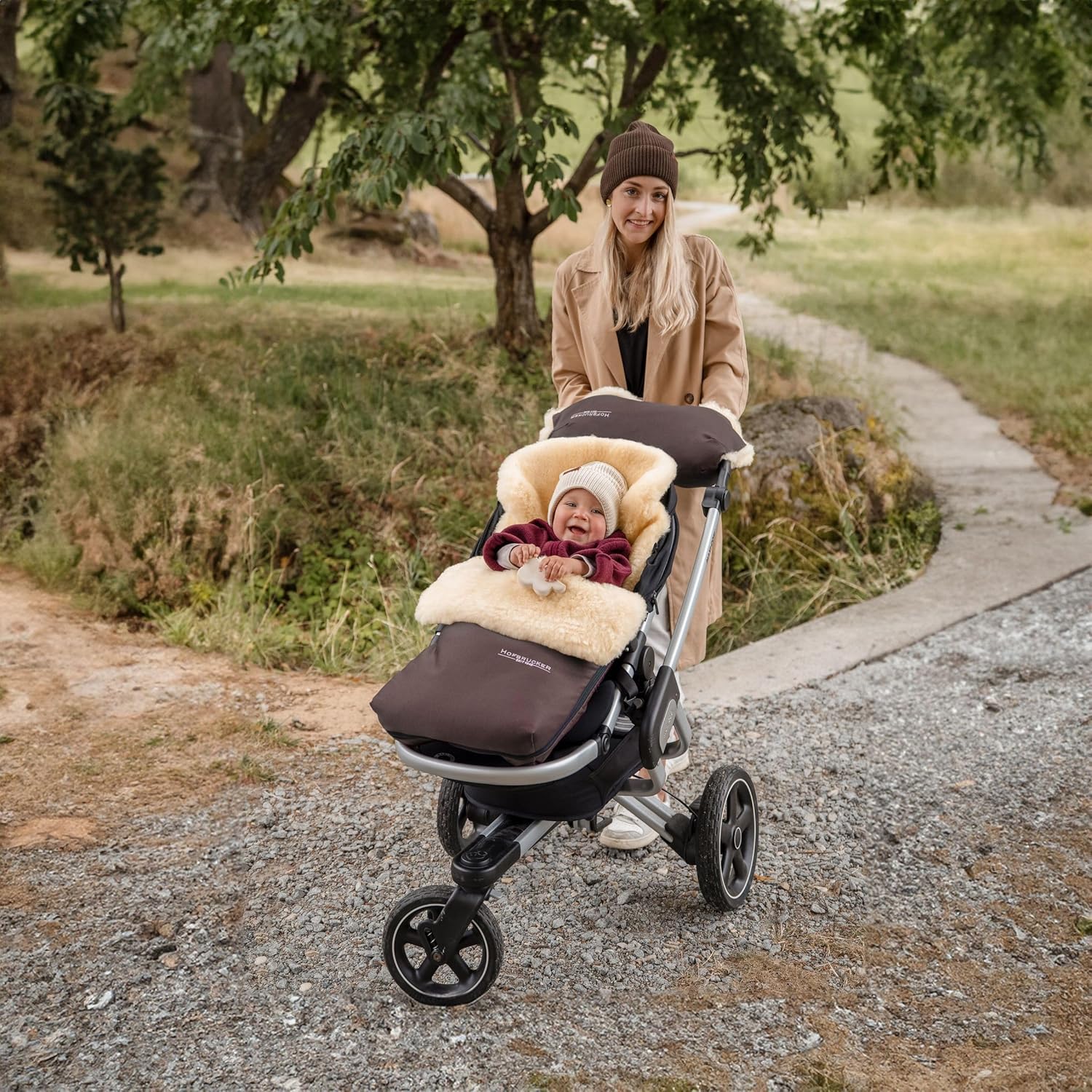 Hofbrucker Lammfell-Fußsack Putzi Kinderwagen, Buggy/Winterfußsack wind- & wasserabweisend/Warmer Fußsack Oberteil abnehmbar/echtes Lammfell/Made in Germany