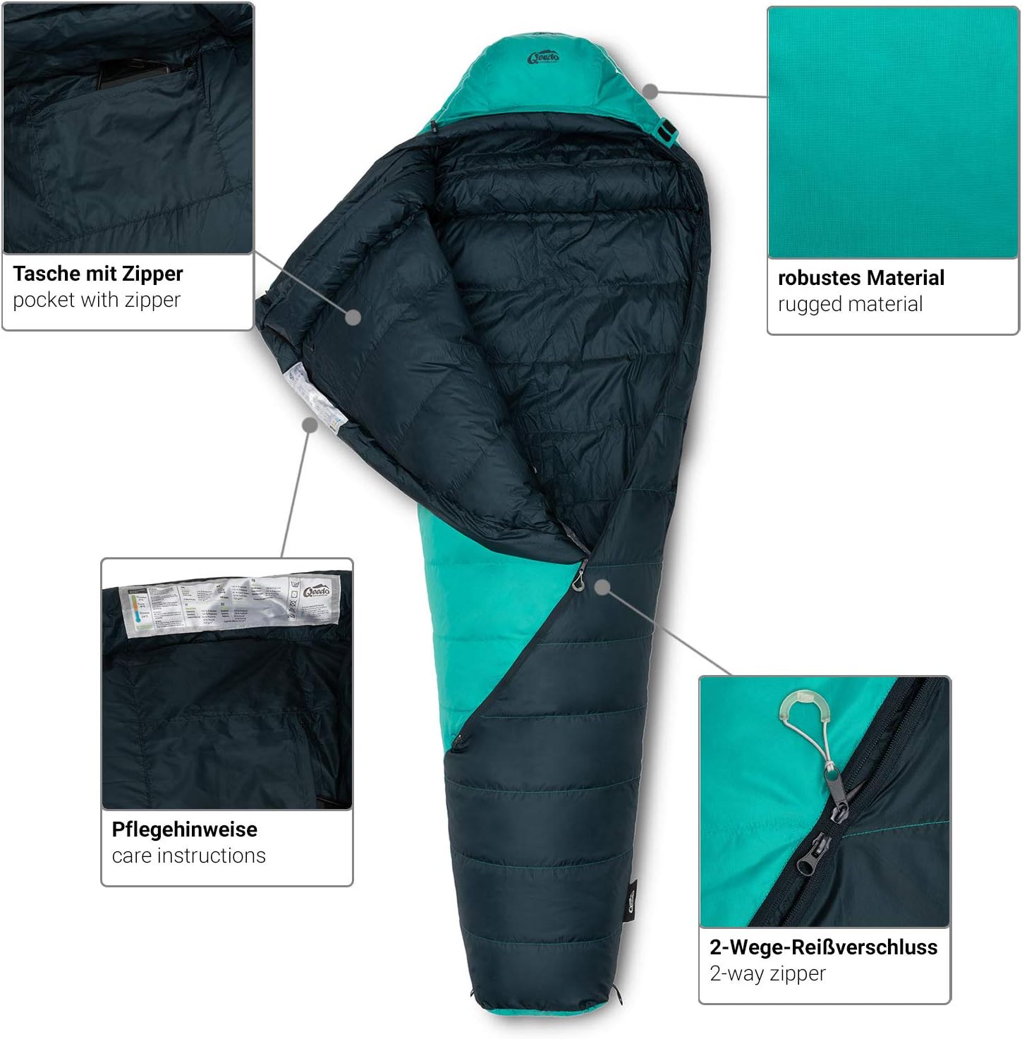 qeedo Takino Daunenschlafsack, Winterschlafsack (Gr. M & L) warm, klein & leicht