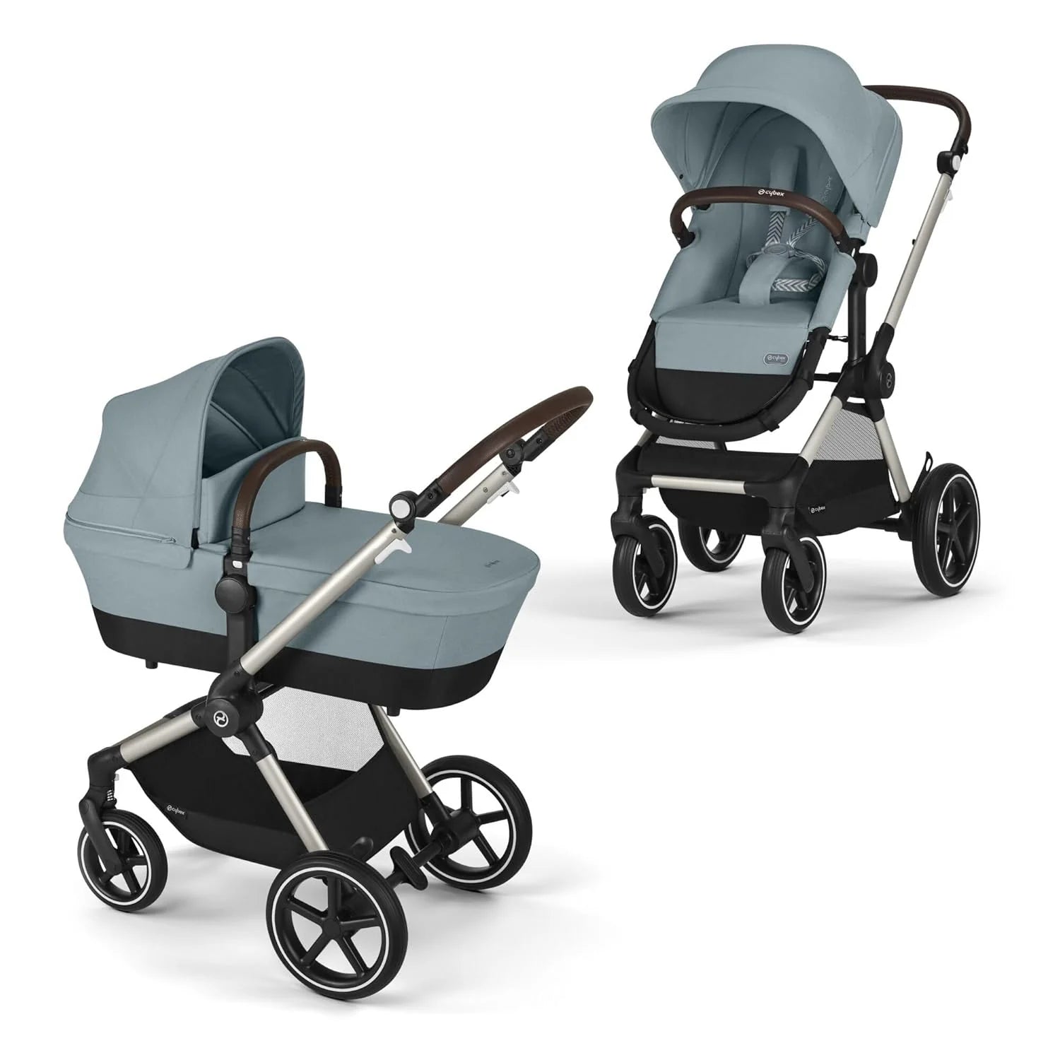 CYBEX Gold Kinderwagen EOS Lux 2-in-1 mit Babyschale Aton B2 i-Size und Babyschalen-Adapter, Reisesystem, Ab Geburt bis 22 kg (ca. 4 Jahre), Moon Black (Schwarz)